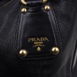 Pre Owned Prada Black Leather Cervo Shine Shoulder Bag