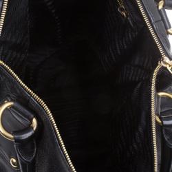 Pre Owned Prada Black Leather Cervo Shine Shoulder Bag