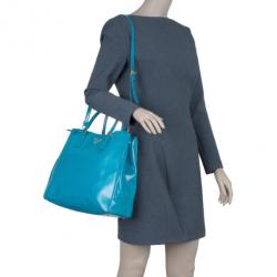 Pre Owned Prada Turquoise Patent Shopping Tote