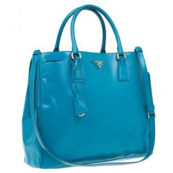 Pre Owned Prada Turquoise Patent Shopping Tote
