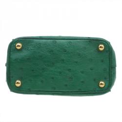 Pre Owned Prada Green Ostrich Leather Mini Double Zip Crossbody Bag