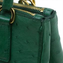Pre Owned Prada Green Ostrich Leather Mini Double Zip Crossbody Bag