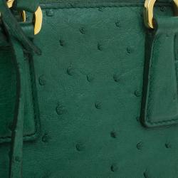 Pre Owned Prada Green Ostrich Leather Mini Double Zip Crossbody Bag