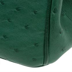 Pre Owned Prada Green Ostrich Leather Mini Double Zip Crossbody Bag