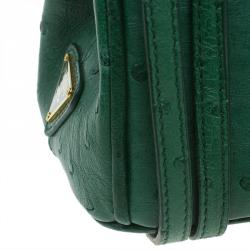 Pre Owned Prada Green Ostrich Leather Mini Double Zip Crossbody Bag