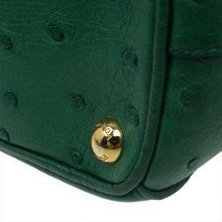 Pre Owned Prada Green Ostrich Leather Mini Double Zip Crossbody Bag