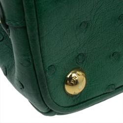 Pre Owned Prada Green Ostrich Leather Mini Double Zip Crossbody Bag