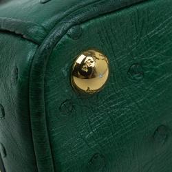 Pre Owned Prada Green Ostrich Leather Mini Double Zip Crossbody Bag