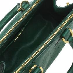 Pre Owned Prada Green Ostrich Leather Mini Double Zip Crossbody Bag