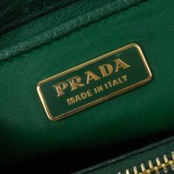 Pre Owned Prada Green Ostrich Leather Mini Double Zip Crossbody Bag
