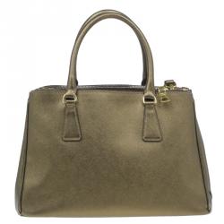 Pre Owned Prada Bronze Saffiano Lux Leather Small Double Zip Tote