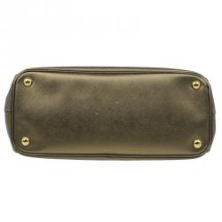 Pre Owned Prada Bronze Saffiano Lux Leather Small Double Zip Tote