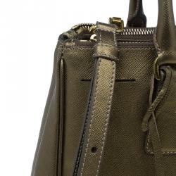 Pre Owned Prada Bronze Saffiano Lux Leather Small Double Zip Tote