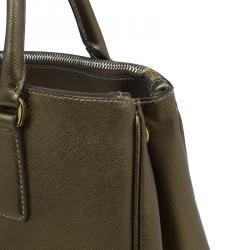 Pre Owned Prada Bronze Saffiano Lux Leather Small Double Zip Tote