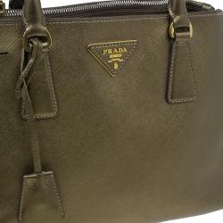 Pre Owned Prada Bronze Saffiano Lux Leather Small Double Zip Tote