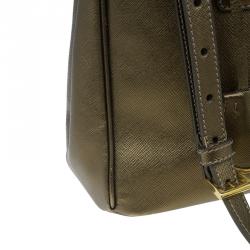 Pre Owned Prada Bronze Saffiano Lux Leather Small Double Zip Tote