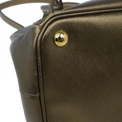 Pre Owned Prada Bronze Saffiano Lux Leather Small Double Zip Tote