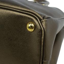 Pre Owned Prada Bronze Saffiano Lux Leather Small Double Zip Tote