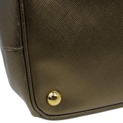 Pre Owned Prada Bronze Saffiano Lux Leather Small Double Zip Tote