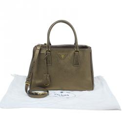 Pre Owned Prada Bronze Saffiano Lux Leather Small Double Zip Tote