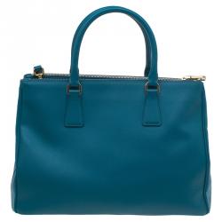 Pre Owned Prada Teal Green Saffiano Lux Leather Medium Double Zip Tote