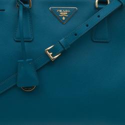 Pre Owned Prada Teal Green Saffiano Lux Leather Medium Double Zip Tote