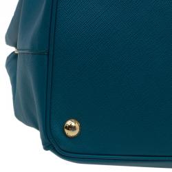 Pre Owned Prada Teal Green Saffiano Lux Leather Medium Double Zip Tote