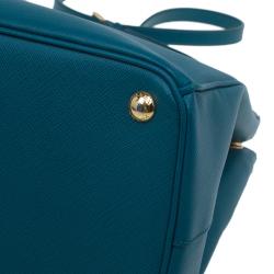 Pre Owned Prada Teal Green Saffiano Lux Leather Medium Double Zip Tote
