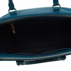 Pre Owned Prada Teal Green Saffiano Lux Leather Medium Double Zip Tote