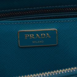Pre Owned Prada Teal Green Saffiano Lux Leather Medium Double Zip Tote