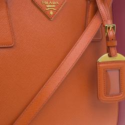 Pre Owned Prada Orange/Red Saffiano Lux Leather Medium Double Zip Tote