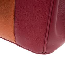 Pre Owned Prada Orange/Red Saffiano Lux Leather Medium Double Zip Tote