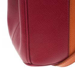 Pre Owned Prada Orange/Red Saffiano Lux Leather Medium Double Zip Tote