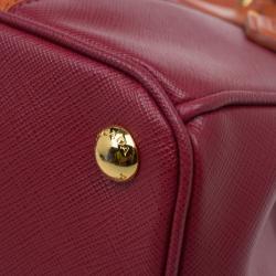 Pre Owned Prada Orange/Red Saffiano Lux Leather Medium Double Zip Tote