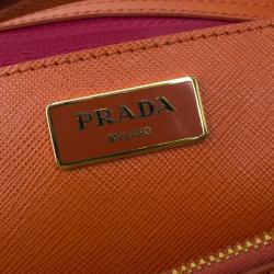Pre Owned Prada Orange/Red Saffiano Lux Leather Medium Double Zip Tote