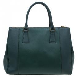 Pre Owned Prada Green Two Tone Saffiano Lux Leather Medium Double Zip Tote