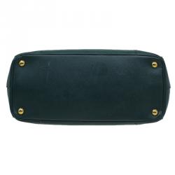 Pre Owned Prada Green Two Tone Saffiano Lux Leather Medium Double Zip Tote