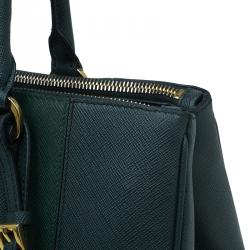 Pre Owned Prada Green Two Tone Saffiano Lux Leather Medium Double Zip Tote