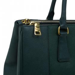 Pre Owned Prada Green Two Tone Saffiano Lux Leather Medium Double Zip Tote