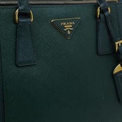 Pre Owned Prada Green Two Tone Saffiano Lux Leather Medium Double Zip Tote