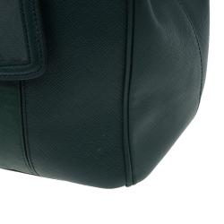 Pre Owned Prada Green Two Tone Saffiano Lux Leather Medium Double Zip Tote