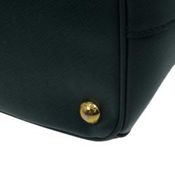 Pre Owned Prada Green Two Tone Saffiano Lux Leather Medium Double Zip Tote