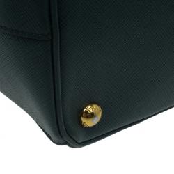 Pre Owned Prada Green Two Tone Saffiano Lux Leather Medium Double Zip Tote