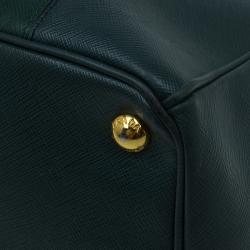 Pre Owned Prada Green Two Tone Saffiano Lux Leather Medium Double Zip Tote