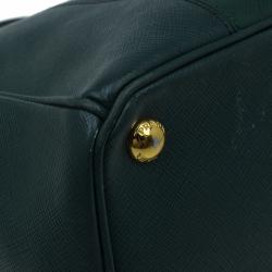 Pre Owned Prada Green Two Tone Saffiano Lux Leather Medium Double Zip Tote