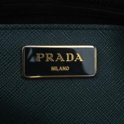 Pre Owned Prada Green Two Tone Saffiano Lux Leather Medium Double Zip Tote