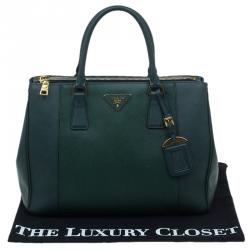 Pre Owned Prada Green Two Tone Saffiano Lux Leather Medium Double Zip Tote