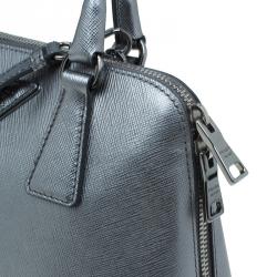 Pre Owned Prada Silver Saffiano Leather Small Vernice Promenade Top Handle Bag