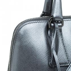 Pre Owned Prada Silver Saffiano Leather Small Vernice Promenade Top Handle Bag
