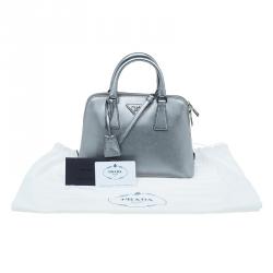 Pre Owned Prada Silver Saffiano Leather Small Vernice Promenade Top Handle Bag